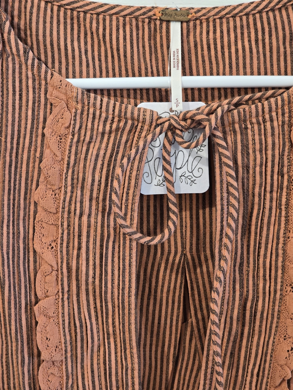 Splendid Rust and Black Striped Ruffle Keyhole Tunic - Picture 2 of 4